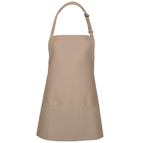 FAME® 3 Pocket Adjustable Unisex Bib Apron - F10 - Restaurants, Home, Hobbyist, Chef, Paint Party, Gardener, Grocery Store - color: Beige, size: One Size