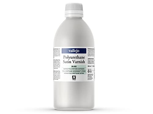Vallejo - Polyurethane Varnish | Satin Finish 500 ml. (16.9 fl.oz.) | Extraordinary Hardness & Permanence | Create a Perfect Clear Coat | Scratch Resistant for Outdoor and Indoor Surfaces - style: Satin 500 ml. (16.9 fl.oz.)