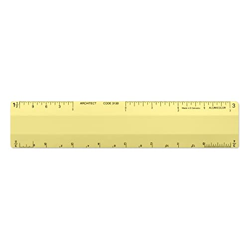 Alumicolor Architect 6 inch Ruler Scale w/ 4 Bevel Design for Drawing, Drafting & Engineering, Calibrations Divided by (1/8, 1/4), (1/2, 1), (3/8, 3/4), (3, 11/2), Gold - color: Gold