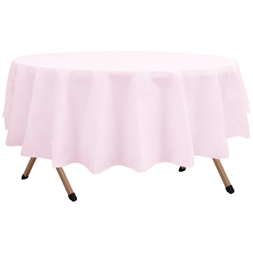 2 Pack Blush Pink Premium Plastic Tablecloth Round 84 Inches Reusable Macaron Pink Decorative Table Cover for Dining, Wedding, Party, Indoor and Outdoor use - color: E00 Blush Pink, size: Round 84"