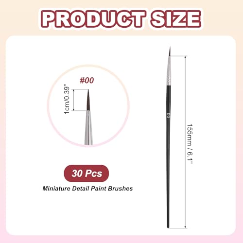 MECCANIXITY 30Pcs Fine Pointed Miniature Paint Brushes, Small Detail Paint Brush for Acrylic Watercolor Oil Model Painting Crafts Rock Painting and DIY Art(Black #00) - color: Black, size: #00