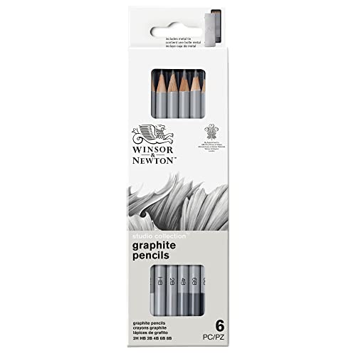 Winsor & Newton Studio Collection, Graphite Pencils, Set of 6 | Soft, Thick Core pencils, Varied Hardness, Soft Smooth Texture, Easy Blending, Stylish Metal Tin Included, High Quality Lead - style: 6 Graphite Pencils
