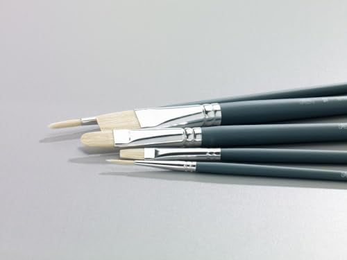 Winsor & Newton Foundation Oil Hog Brush Set, Long Handle, 6 Pack | Natural Hog Bristles Ideal for Use with Oil Paint, Introductory Selection of Brushes for Students, Hobbyists, Beginners - size: Round 3 & 6, Filbert 3 & 6, Flat 10 & 14 (Long)