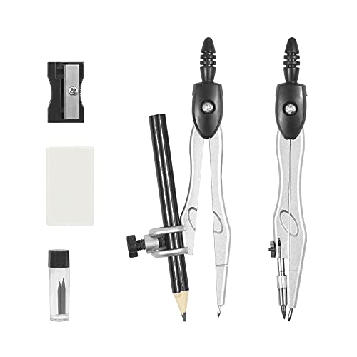 Vobou 10 pcs Math Geometry Set Student Supplies,Compass Kit Set (Black) | Shatterproof Storage Box,Rulers,Protractor,Compass,Eraser,Pencil Sharpener,Lead Refills,Pencil,for School and Drawing - color: Black