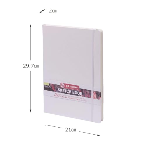 Talens Art Creation Sketchbook White 21X29,7 cm, 140 Grams | Hard-Bound Pocket Notebook, 140 GSM/94 lbs Paper, Acid-Free Blank Cream Paper, Ribbon Bookmark and Elastic Closure - color: white, size: 21×30cm