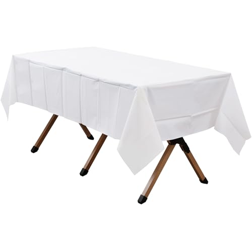2 Pack White Premium Plastic Tablecloth Rectangle 54 x 108 Inches Reusable Snowy White Decorative Table Cover for Dining, Wedding, Party, Indoor and Outdoor use - color: G01 White, size: Rectangle 54"x108"