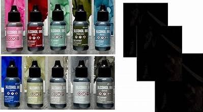 Tim Holtz Ranger Alcohol Inks Released 2024, Gravel, Flannel, Chronicle, Brick, Yonder, Wilderness, Cosmopolitan, Bayou, Juniper and 0.5 fl oz Bottle of Blending Solution with Trebbies Detail Sticks