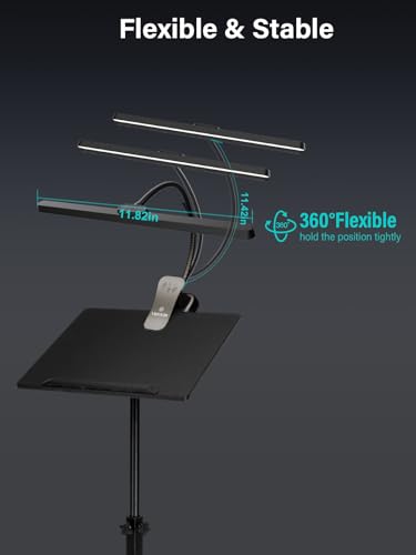 Vekkia Professional 88 LED Rechargeable Music Stand Light | Foldable Clip-on Lamp/Eye-Protective/5 Brightness & 3 Color Temp Adjustments/for Piano, Reading