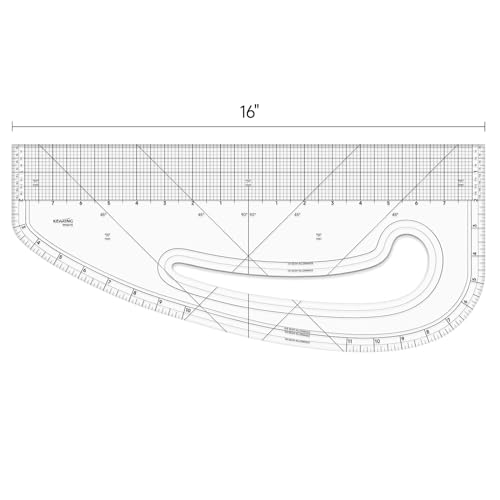 Patented 16" Pattern Master Ruler - Acrylic Multi-Purpose Tool | Rigid 3mm Vary Form Curve Ruler Hip Measuring Curve Transparent Fashion Designer's Ruler for Sewing Pattern Making - style: PM6511R(16")