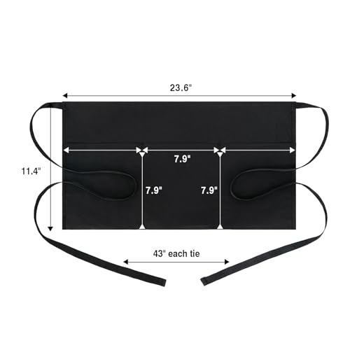 BOHARERS Cotton Server Aprons 3 Pack Waiter Waitress Apron Short Apron with Pockets Restaurant BBQ 12 Inch Black - color: 03 Pack Black