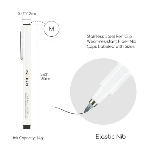 MEEDEN Micro Fineliner Drawing Pens: 0.5-2mm M Nib, 6 Pack, Black Ink | Waterproof archival ink with a flexible tip for technical drawing, sketching, outlining, manga, illustration, and journaling - style: M Elastic Nib