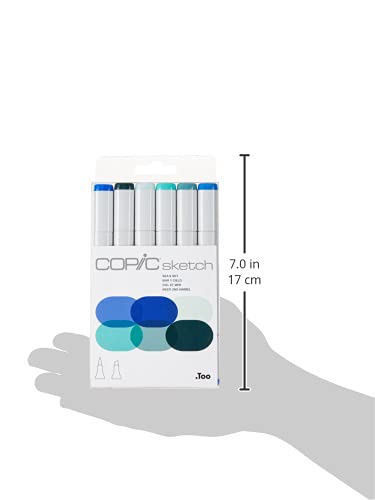 Copic Sketch Alcohol Markers, 6 Color Dual Tip Art Marker Set – Blendable Brush Tips for Drawing, Sketching, and Illustration – Professional Set for Adults/Teen Artists & Creators - Sea & Sky - color: Sea & Sky