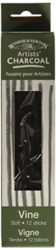 Winsor & Newton Artist Vine Charcoal Sticks, Soft, Box of 12 Sticks | Carefully Selected for Uniformity Without Imperfections, For Artists' Use, Baked for Consistent Intensity - style: Box of 12