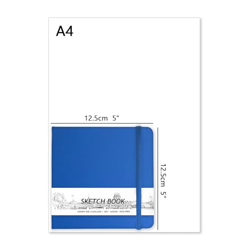 5" x 5" Hardcover Sketch Book,58 Sheets Small Mixed Media Pocket Sketch Pad | PU Cover,150 GSM Acid Free Artist Drawing Paper,Travel Journal Blank Notebook for Adults Sketching,Illustration. - color: 150gsm PU-navy blue