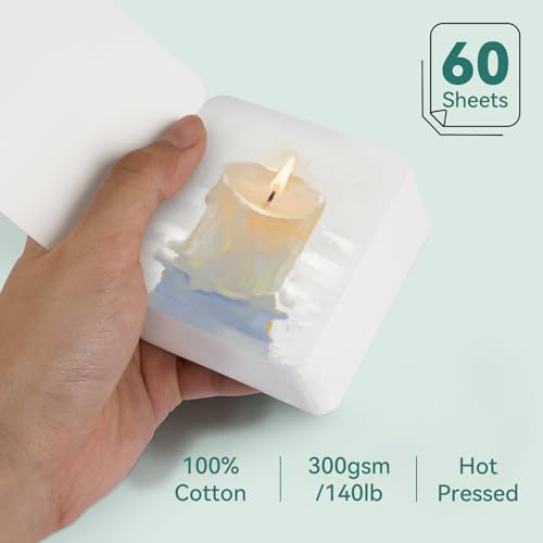 Lightwish 60 Sheets Mini Watercolor Sketchbook 2.6 x 2.6 inch Hot Press 300gsm/140lb, Travel Size Portable Tearable Square Painting Notebook, Square Watercolor Sketch Book Art Paper Sketchbook - size: 2.6 x 2.6 inch