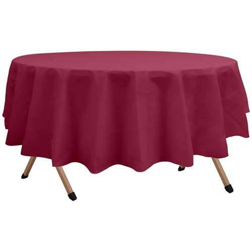 2 Pack Burgundy Premium Plastic Tablecloth Round 84 Inches Reusable Wine Red Decorative Table Cover for Dining, Wedding, Party, Indoor and Outdoor use - color: E04 Burgundy, size: Round 84"
