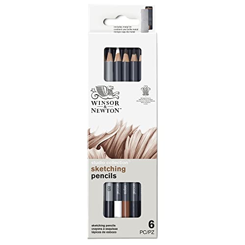 Winsor & Newton Studio Collection, Sketching Pencils, Set of 6 | Soft, Thick Core pencils, Varied Hardness, Soft Smooth Texture, Easy Blending, Stylish Metal Tin Included, High Quality Lead - style: 6 Sketching Pencils