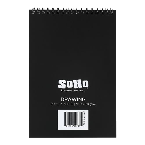 SoHo Urban Artist Softcover Drawing Pad - 6"x8" - 92 lbs/150gsm, Mixed Media, 24 Dual-Sided Sheets, Acid-Free, Wire-Bound, Micro-Perforated, Repeated Erasing & Reworking - size: 6"x8"