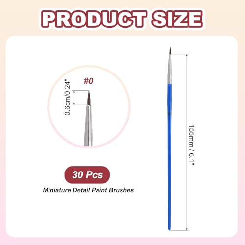 MECCANIXITY 30Pcs Fine Pointed Miniature Paint Brushes, Small Detail Paint Brush for Acrylic Watercolor Oil Model Painting Crafts Rock Painting and DIY Art(Blue #0) - color: Blue, size: #0