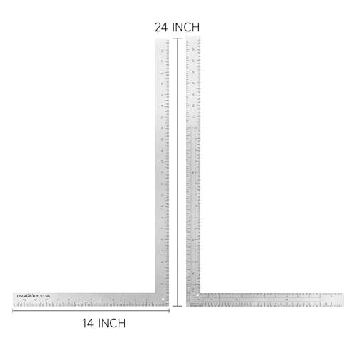 KEARING 24"x14" L-Square Ruler - Aluminum Multi-Scale French Curve Sewing | Double-sided 24"x14" aluminum L-square ruler with 1-24" markings. Features multi-scale convenience and French curve. - style: 5124A(24")