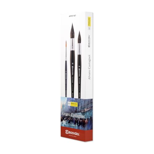 Escoda | Watercolour | Artist Set Alvaro Castagnet 2 | Size 14/18 | 3 Brushes | Synthetic Tame + Tendo | Round mop + Round Pointed - color: Alvaro Castagnet 2, size: Artist Set