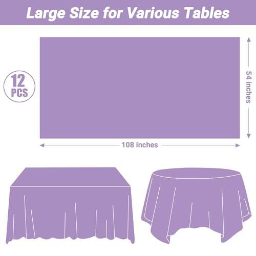 QZYL 12 PCS Lavender Plastic Tablecloths, 54 in x 108 in Dinner Table Cloths, Rectangle Table Cover for Birthday Party Family Gathering Wedding - color: Lavender, size: 12pcs 54x108 in