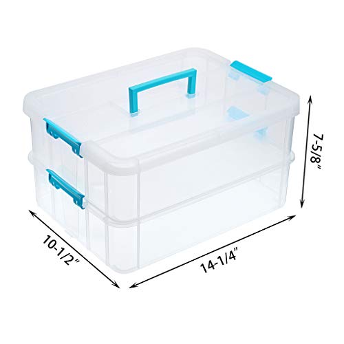 JUXYES 2-Tiers Plastic Stack Carry Storage Containers Box wih Handle Lids - color: Blue