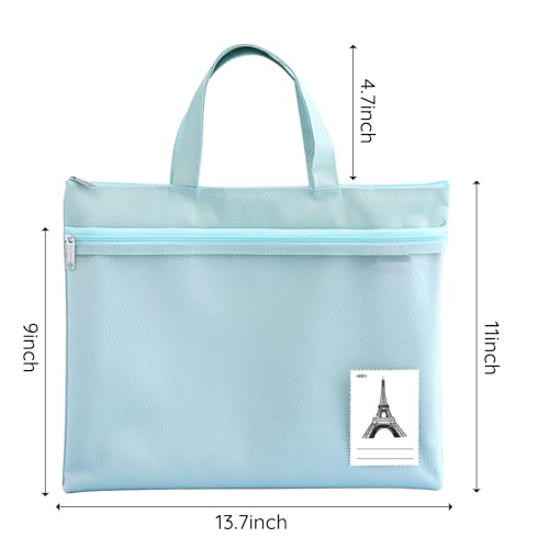 Mesh Zipper Pouch, 13.7" x 11" Large Art Portfolio Bag with Handle Foldable Storage Pocket Compatible with A4 Paper Size for Puzzle Project/Cross Stitch/Travel/Office/Art Supplies (Green) - color: Green