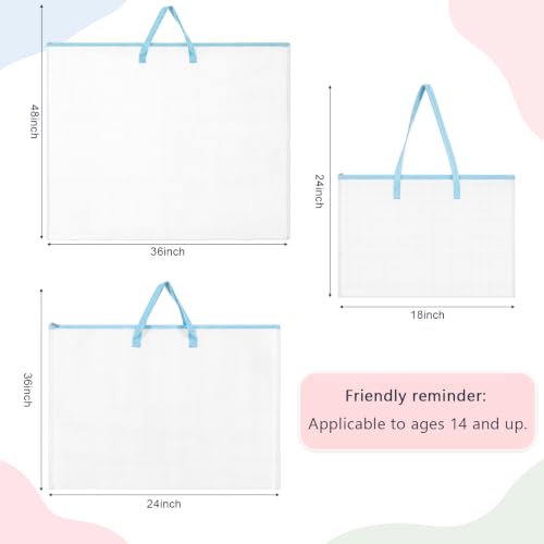 3 Pcs Large Art Portfolio Bags 36 x 48'', 24 x 36'', 18 x 24'' Poster Storage Mesh Folder Bulletin Board Artwork Case with Handle Zipper for Scrapbook Keepsake Teacher Classroom Organization