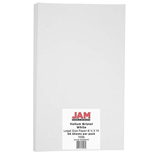 JAM PAPER Legal Vellum Bristol 110lb Cardstock - 8.5 x 14 Coverstock - 241 gsm - White - 50 Sheets/Pack - color: White, size: 8.5" x 14"