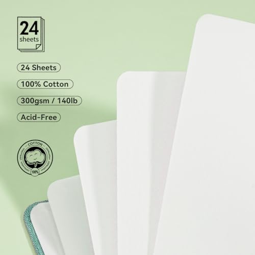 Lightwish Square Watercolor Journal,100% Cotton,300gsm/140lb,Acid-Free,24 Sheets Cold Press Watecolor Paper Sketchbook for Artists Adults Students,4.7 * 4.7 Inches - color: Deep Green