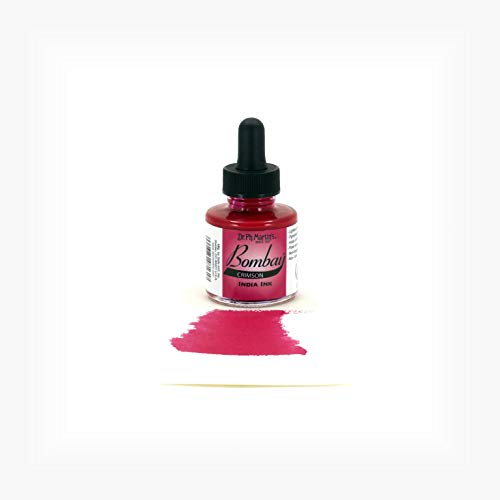 Dr. Ph. Martin's Bombay India Ink (16BY) Ink Bottle, 1.0 oz, Crimson, 1 Bottle