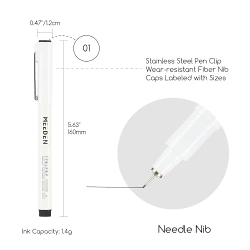 MEEDEN Micro Fineliner Drawing Pens: 0.1mm Needle Nib, 6 Pack, Black Ink | Waterproof archival ink for technical drawing, sketching, outlining, illustration, manga, and journaling - style: 0.1mm Needle Nib