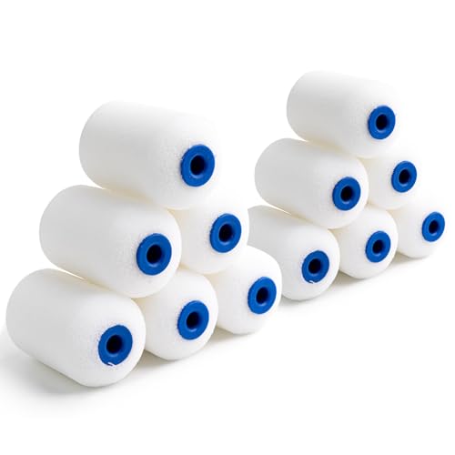Mister Rui 2 Inch Foam Paint Roller Covers, 12 Pack, Mini Roller Refills | For Small Surfaces and Detail Work. Use with Oil or Water-Based Paints. Smooth on Trim, Corners and Tight Spots. Easy Clean - size: 2 Inch, 12 Pack