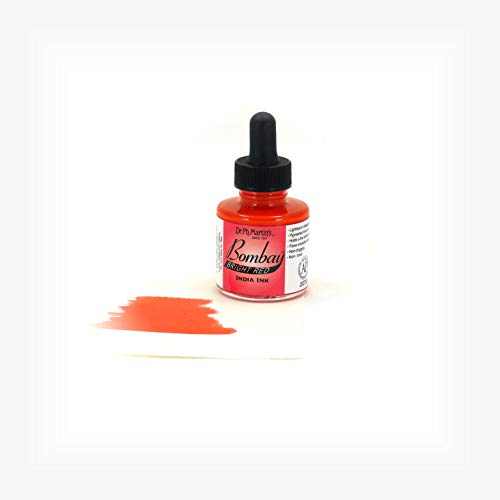 Dr. Ph. Martin's Bombay India Ink (10BY) Ink Bottle, 1.0 oz, Bright Red, 1 Bottle