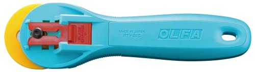 OLFA 45mm Quick-Change Rotary Cutter (RTY-2/C) - Tungsten Blade, Aqua | 45mm Quick Change Rotary Cutter, Integrated finger groove, Easy-slide blade cover, Right & Left Hand - Quilters and Crafters