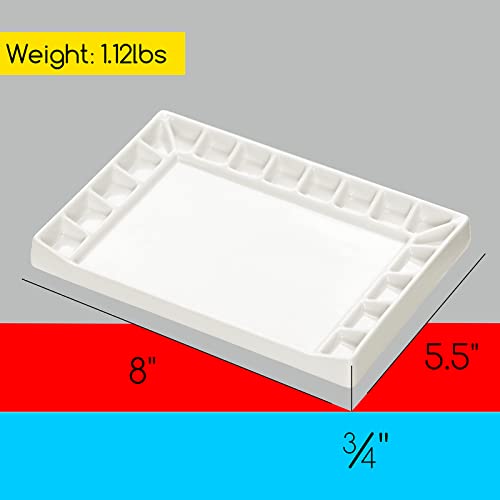 MEEDEN Ceramic Watercolor Paint Palette: 18-Well Artist Paint Mixing Tray | Art Porcelain Watercolor Paint Palette for Mixing Watercolor Gouache Acrylic Oil Painting, Rectangle 8 by 5-1/2-Inch