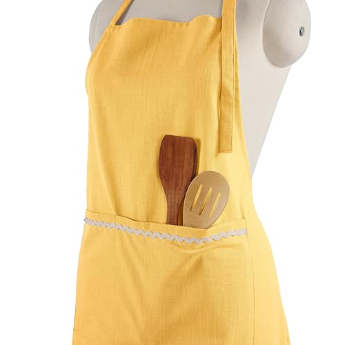 FINGERCRAFT Apron, Dual Pocket, Adjustable Tie, Multipurpose Washable Bib Apron for Home, Kitchen, Chef and Professionals - color: Yellow