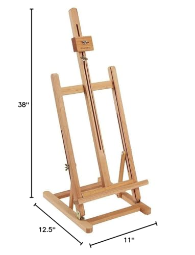 KINGART 38" High Tabletop Wooden H-Frame Studio Easel - Artists Adjustable Beechwood Painting and Display Easel, Holds Up to 22" Canvas - Portable Sturdy Table Desktop Holder Sketch Pad Stand