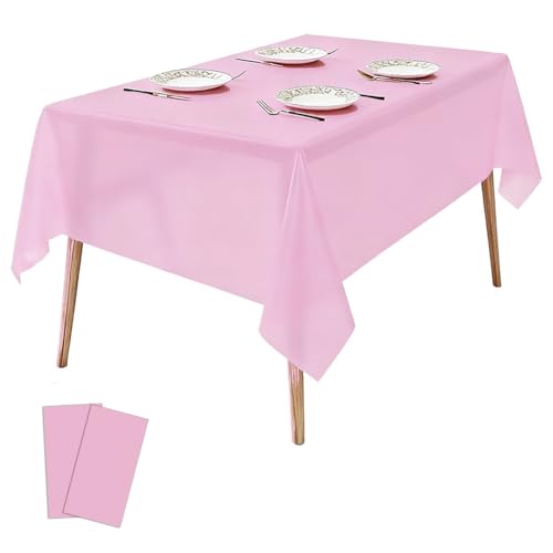2 Pack Plastic Tablecloths Disposable Plastic Table Covers Cloths BBQ Picnic Birthday Wedding Parties Tablecloth Oil-Proof Waterproof Table Cloth Light Weight Thin Pink Cover 54 x 108 in - color: Light Pink