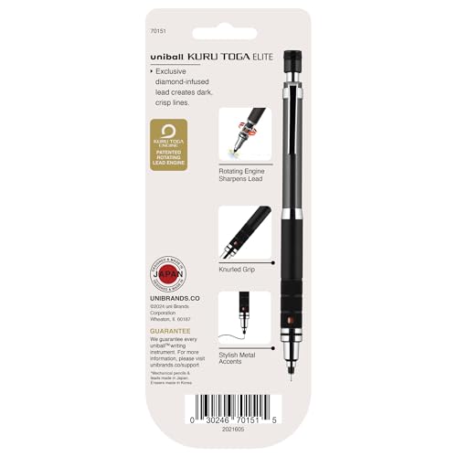 UNI uniball Kuru Toga Elite Mechanical Pencil Starter Kit,0.5mm,HB #2,Gun Metal Barrel,(Pack of 2) - color: Gun Metal, size: 1 Count (Pack of 2)