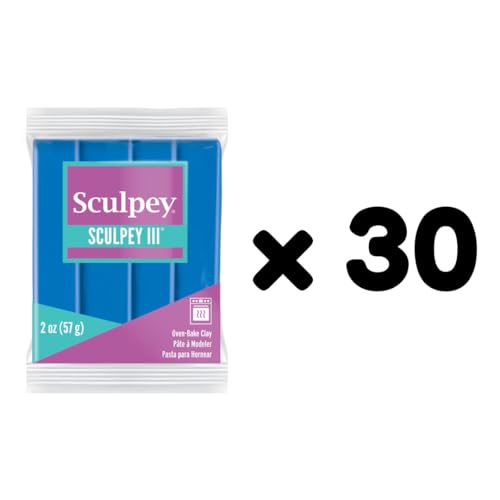 Sculpey Oven-Bake Clay, 2 oz. Bars, Sculpey III Blue, 30 Bars | Polymer Clay, Perfect for Jewelry, Home Decor, and General Crafting - size: 2 oz. Blue (30-Pack)