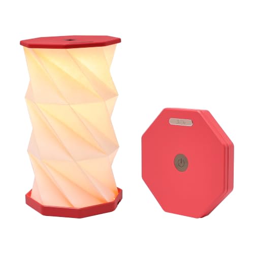 Portable Foldable Table Lamp, Japanese Gift, Paper Lantern Lights | Touch Control Dimmable Lamp with 3 Adjustable Heights, Rechargeable Warm Light, Travel Gifts for Women Men Couples (Red) - color: Red