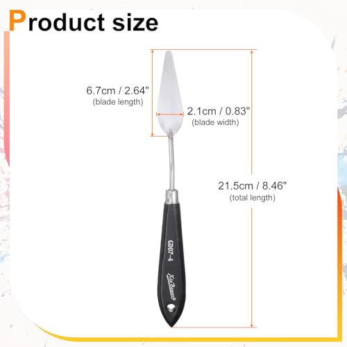 HARFINGTON Palette Knife Painting Tool 8.46" Stainless Steel Pointed Blade Spatula Painting Pallet Knife with Hole Design Beech Wood Handle for Oil Acrylic Canvas, Black/Silver - size: 8.46" x 2.64" x 0.83"