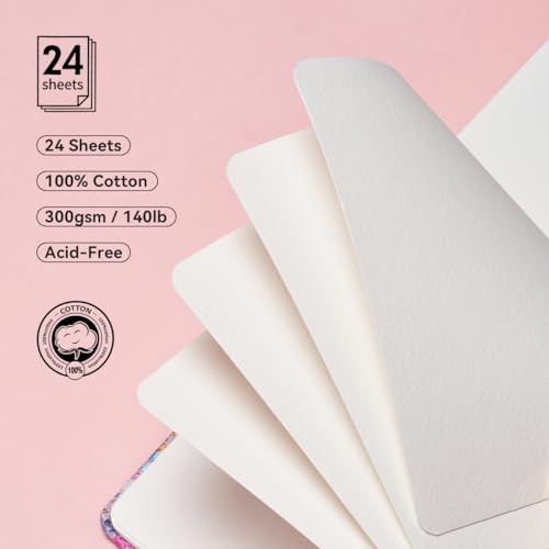 Lightwish Square Watercolor Journal,100% Cotton,300gsm/140lb,Acid-Free,24 Sheets Cold Press Watecolor Sketchbook for Artists Adults Students,6.29 * 6.29 Inches(Purple Sunset) - color: Purple Sunset