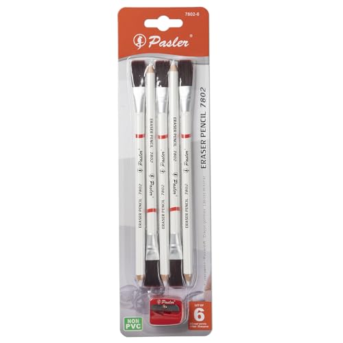 Pasler Eraser Pencils 7802 Perfection Detail Eraser Pencil with Brush and Sharpener, Perfect for Sketches and Coloured Illustrations (4- Pack) (6- Pack) - style: 6- Pack