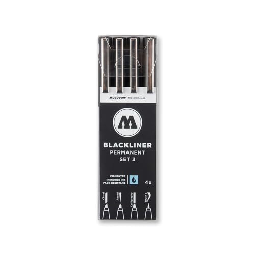 Molotow Blackliner Pen 4-Pen Set 3 - Calligraphy, Chisel, Brush S & Round Tips, 1 Set Each - style: Matte Textured Barrel with Chisel, Round, Calligraphy, and Brush S Tips