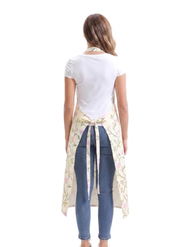 Nanxson Pottery Apron Split Leg with 3 Pockets & Adjustable Buckle | cotton material,Long apron,adjustable waist tie,for Pottery Ceramic Wheel DIY Art Garden - color: Purple Flower