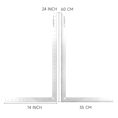 24"x14" L-Square Ruler Other Sided Metric 60x35cm for Sewing | Double-sided aviation aluminum ruler with 24"x14" imperial & 60x35cm metric scales. Sewing pattern making tool - style: 5324A(24"&60cm)