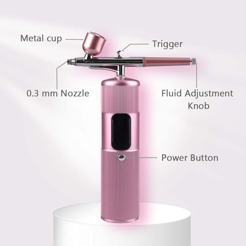 Airbrush Kit with Compressor, 48 PSI High Pressure Cordless Airbrush Gun, Portable Dual Action Airbrush Compressor Set, Handheld Mini Rechargeable Air Brushes for Painting, Model, Nail, Makeup - color: 48psi-pink